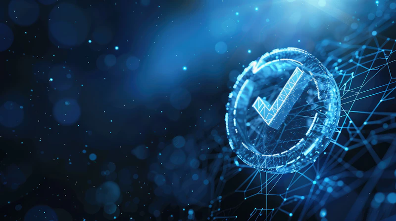 Digital guarantee checkmark ensuring business certification and QA compliance